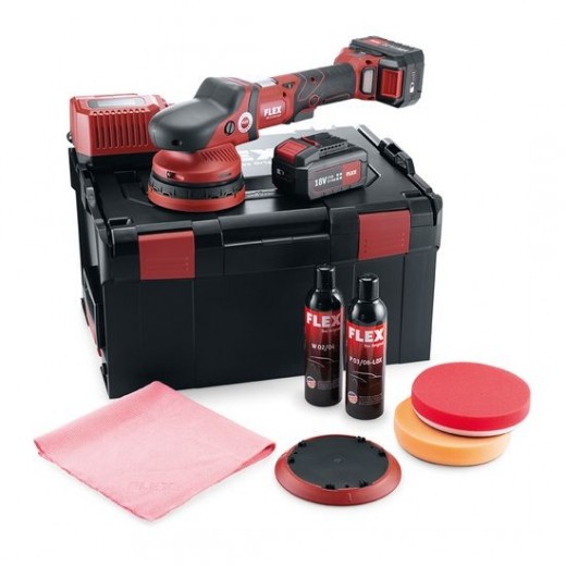 Aku-excentrická leštička v sade FLEX XFE 15 150 18.0-EC/5.0 P-Set
