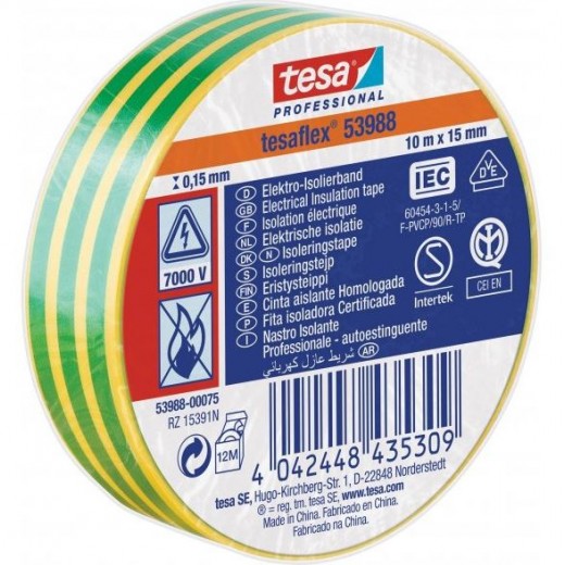 Izolačná páska Tesa 53988 PVC 15/10 žlto-zelená