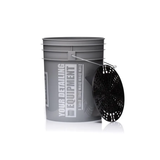 Detailingové vedro s mriežkou Work Stuff Detailing Bucket Grey Wheels + Separator Black