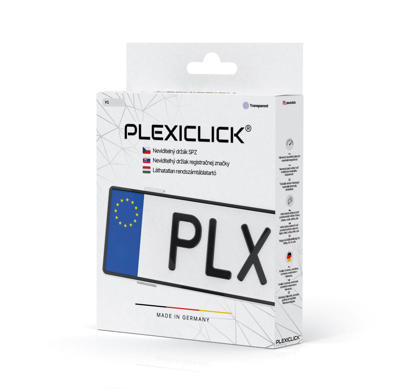 E-shop Priehľadný držiak ŠPZ Plexiclick V1 Transparent (110 mm)